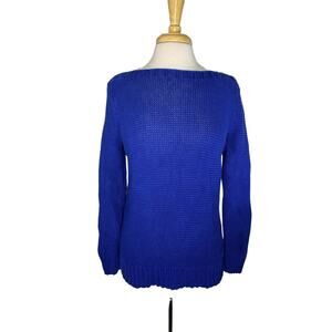 TALBOTS Royal Blue Chunky Knit Tunic Pullover Sweater Size Medium Petite Cotton